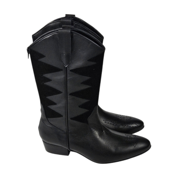 ROCKSTAR COWBOY BOOTS BLACK LEATHER